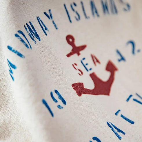 Text and red anchor design on a beige background